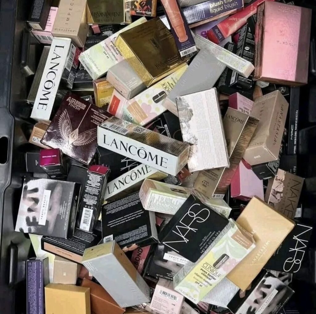 reseller inspecting makeup pallets